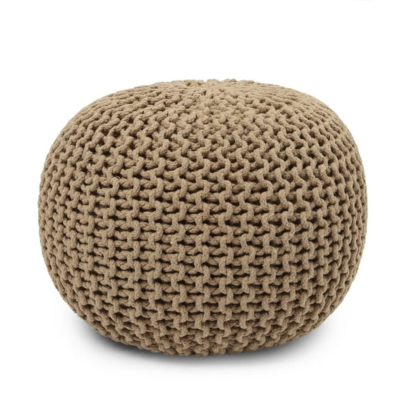 REDEARTH Round Pouf Ottoman - Hand Knitted Cable Boho Poof Home Décor Pouffe Circular Footrest for Living Room - Bedroom - Lounge - 100% Cotton (19.5"x19.5"x14") - Beige