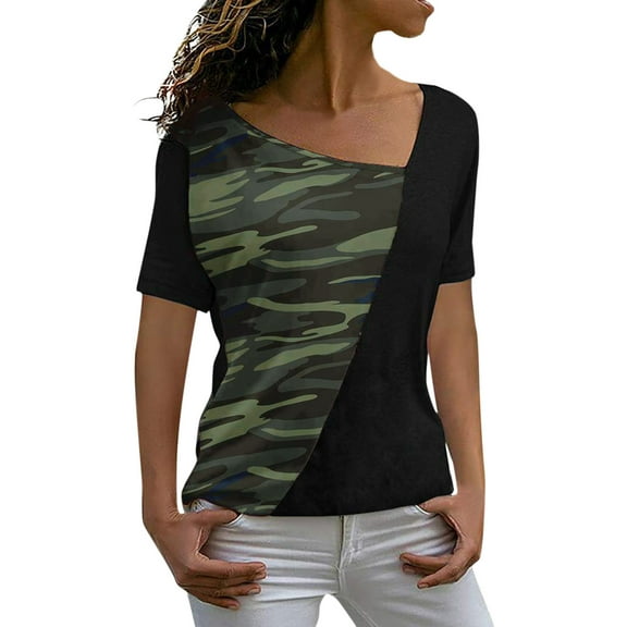 Outfmvch T Shirts for Women for Short Sleeve Summer Fashion Casual Printed Tee Shirt Block T Shirts Ladies S Womens Tops Army Green