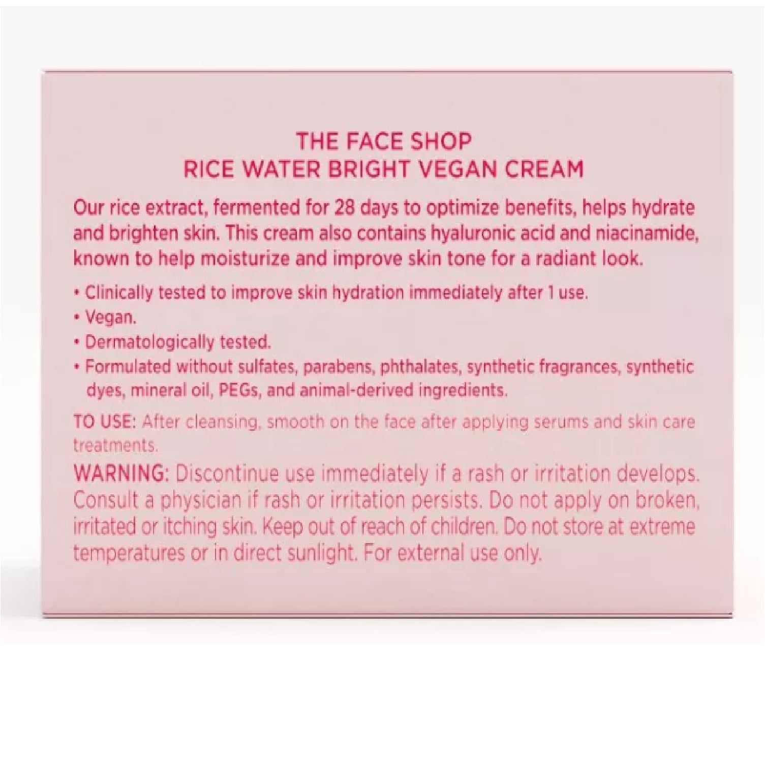 The Face Shop Rice Water Bright Vegan Cream, Hydrating Korean Skin Care with Hyaluronic Acid and Niacinamide- 1.69 fl oz