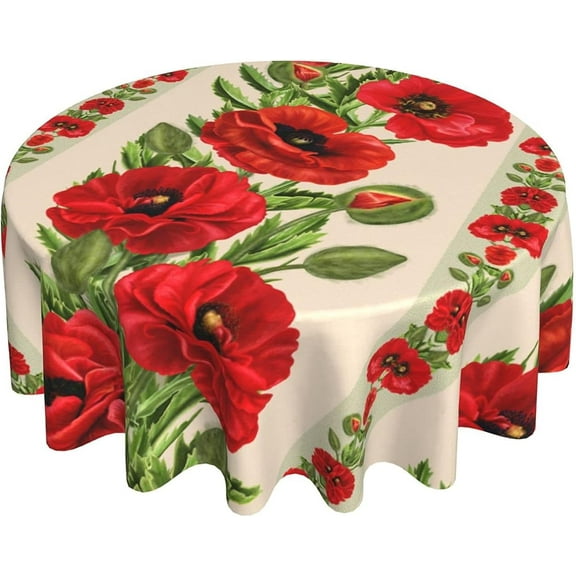 Red Flower Round Tablecloth Desk Cloth Washable Table Cover for Kitchen Party Decor 60 Inch