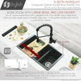 thumbnail image 2 of Stylish Dual Mount 27" Black Composite Granite 60/40 Double-Bowl Kitchen Sink with Strainer S-827N, 2 of 15