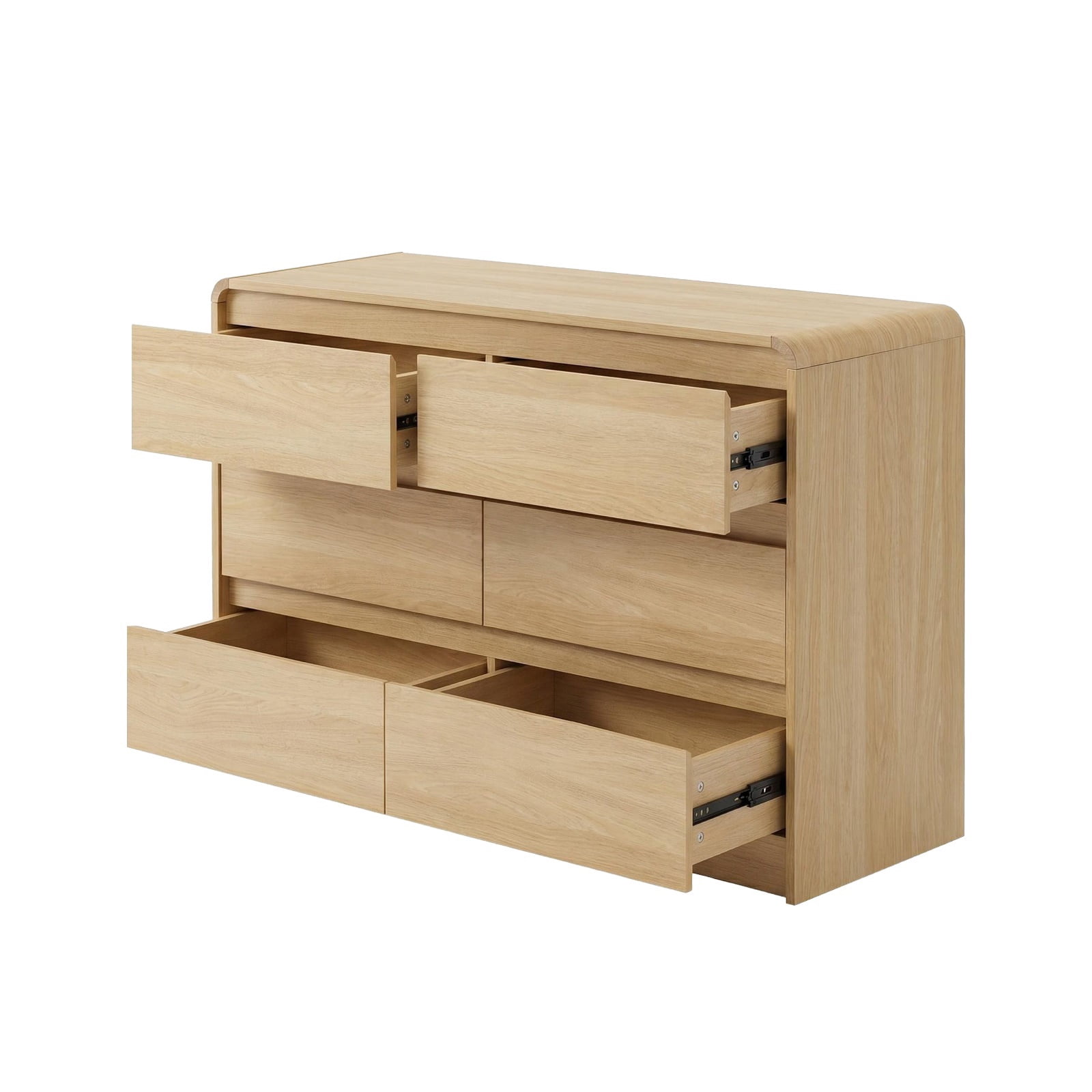 Hommoo Modern 6 Drawers Dresser for Bedroom with Spacious Countertop, Wooden Dressers Storage Cabinet with Concealed Handles & Rounded Corner Design, for Bedroom,Living Room, Natural