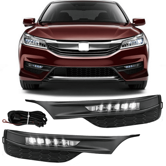 CCPAO Compatible with 2016 2017 Honda Accord Front Bumper LED DRL Fog Lights Lamps w/Cover Wiring