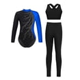 thumbnail image 2 of Miutii Kids 3 Pieces Gymnastics Outfit Girls Long Sleeve Dance Leotard with Crop Tank Tops and Leggings Pants Set Royal Blue 14, 2 of 4