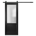 thumbnail image 1 of Sturdy Barn Door | Lucia 22 Matte Black with Frosted Glass | 6.6FT Rail Hangers Heavy Hardware Set | Solid Panel Interior Doors, 1 of 6
