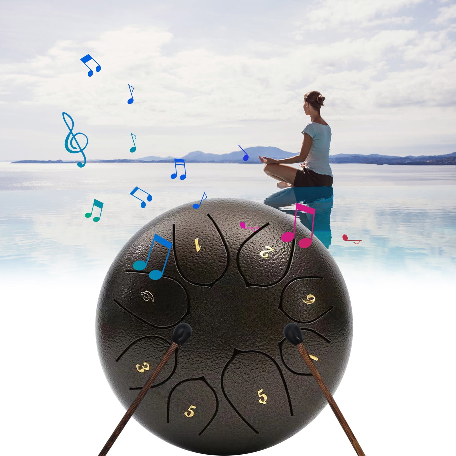 Twfbrm Rain Drum for Outside, 6 inch 8 Notes Steel Tongue Drum with Music Book, Sound Healing Instruments Waterproof Chakra Drum Musical Education Rain Chime Relaxation Gifts for Adults and Kids