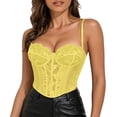thumbnail image 7 of cocolona Push Up Cropped Overbust Corset Lace Floral Textured Sheer Bustier Solid Color Camisole Tops, 7 of 7