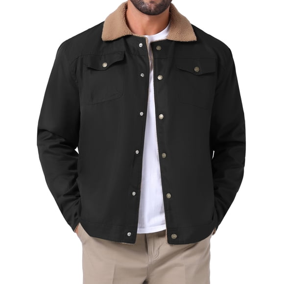Abrigo de invierno para hombres INSPIRE CHIC con cuello, botones frontales, forro de felpa, bolsillos y chaqueta de camionero L negra