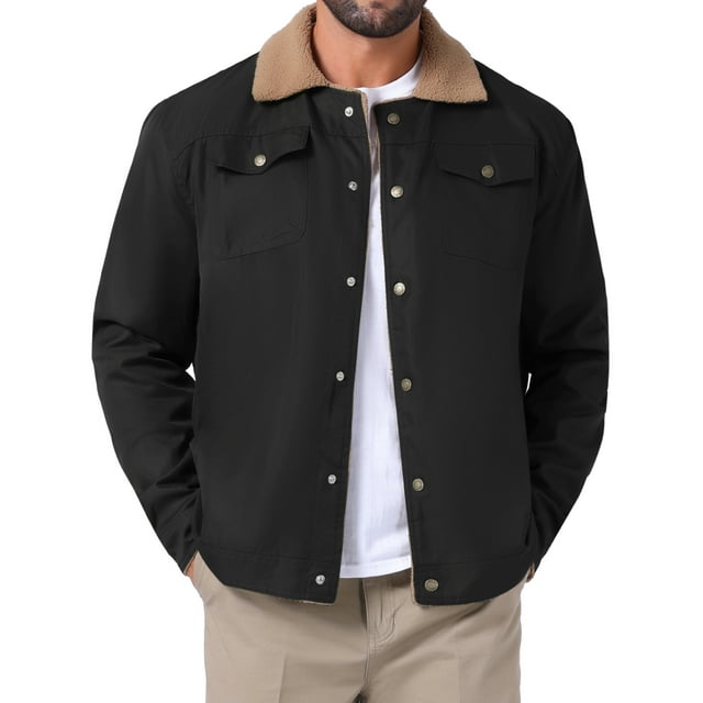 Abrigo de invierno para hombres INSPIRE CHIC con cuello, botones frontales, forro de felpa, bolsillos, chaqueta de camionero 2XL negra