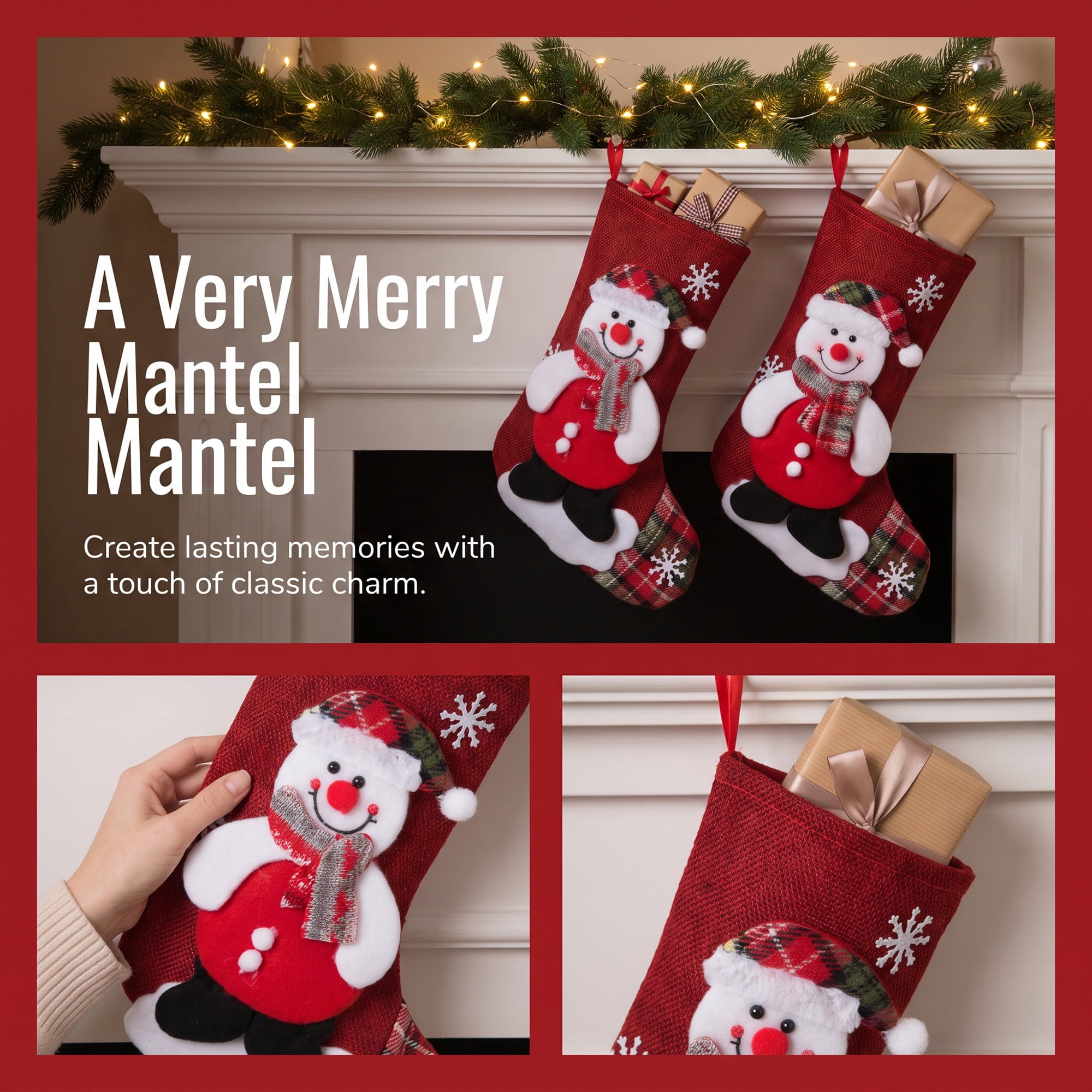 Unique Bargains 2 Pack Cartoon Christmas Stockings Assorted Garland Accents Snowman 8"