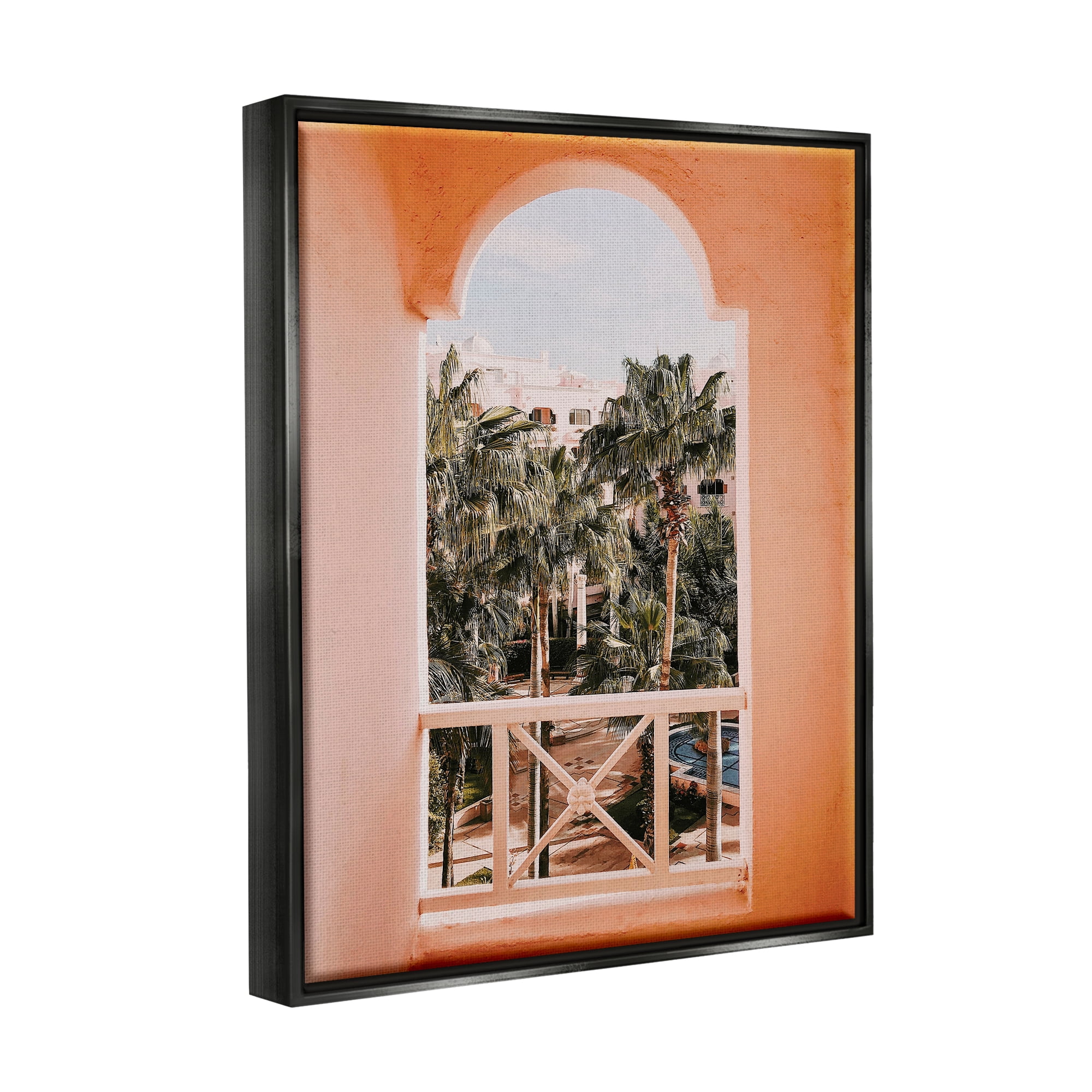 Stupell Tropical Palm Trees Window View Landscape Photography Black Floater Framed Art Print Wall Art