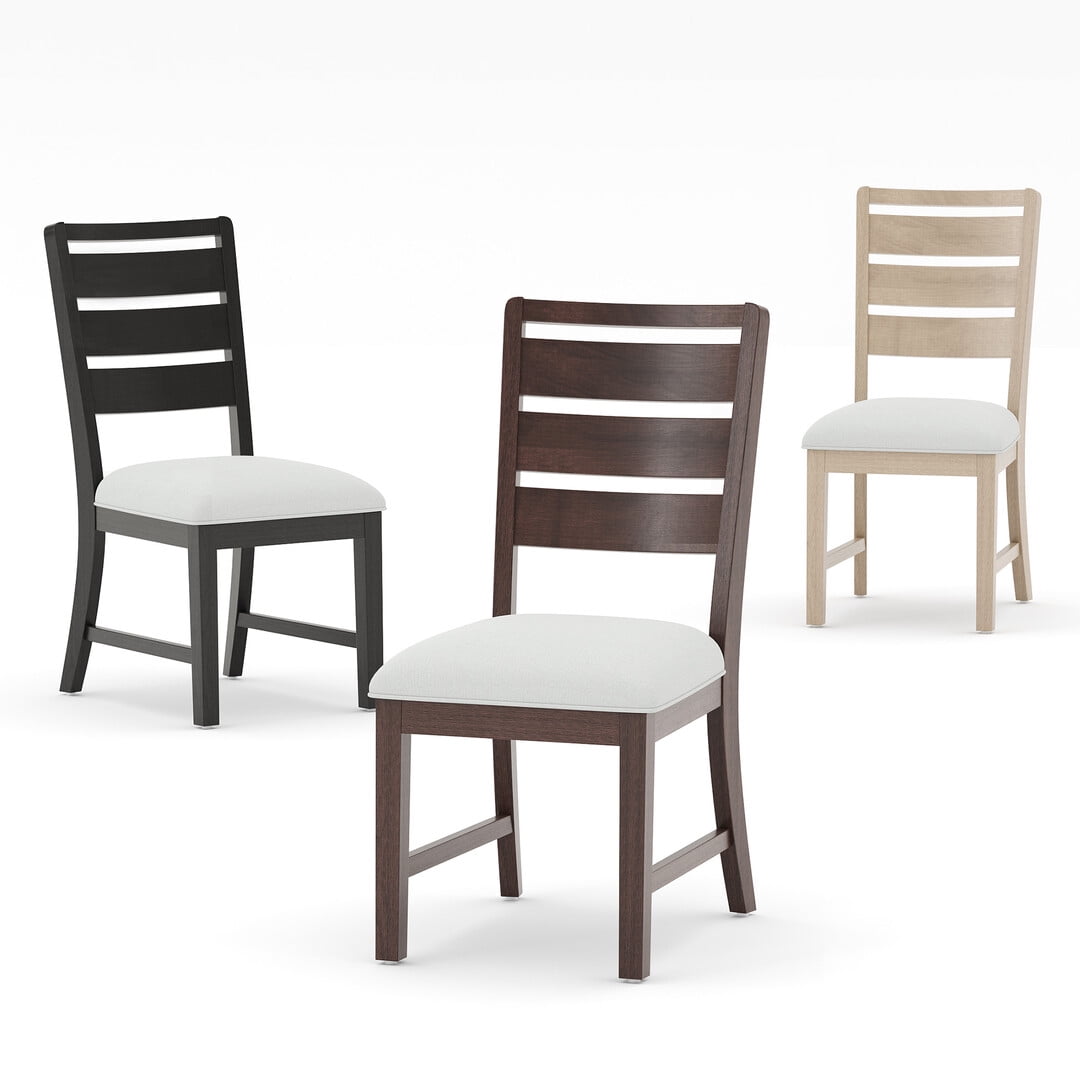 COLAMY Farmhouse Wood Dining Chairs Set of 4, Rustic Ladder Back Kitchen Side Chair with Upholstered Seat, Natural Wood