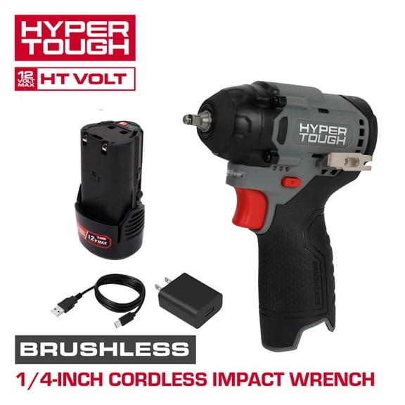 Hyper Tough 12V Brushless 1/4-inch Impact Wrench with 2.0Ah Battery