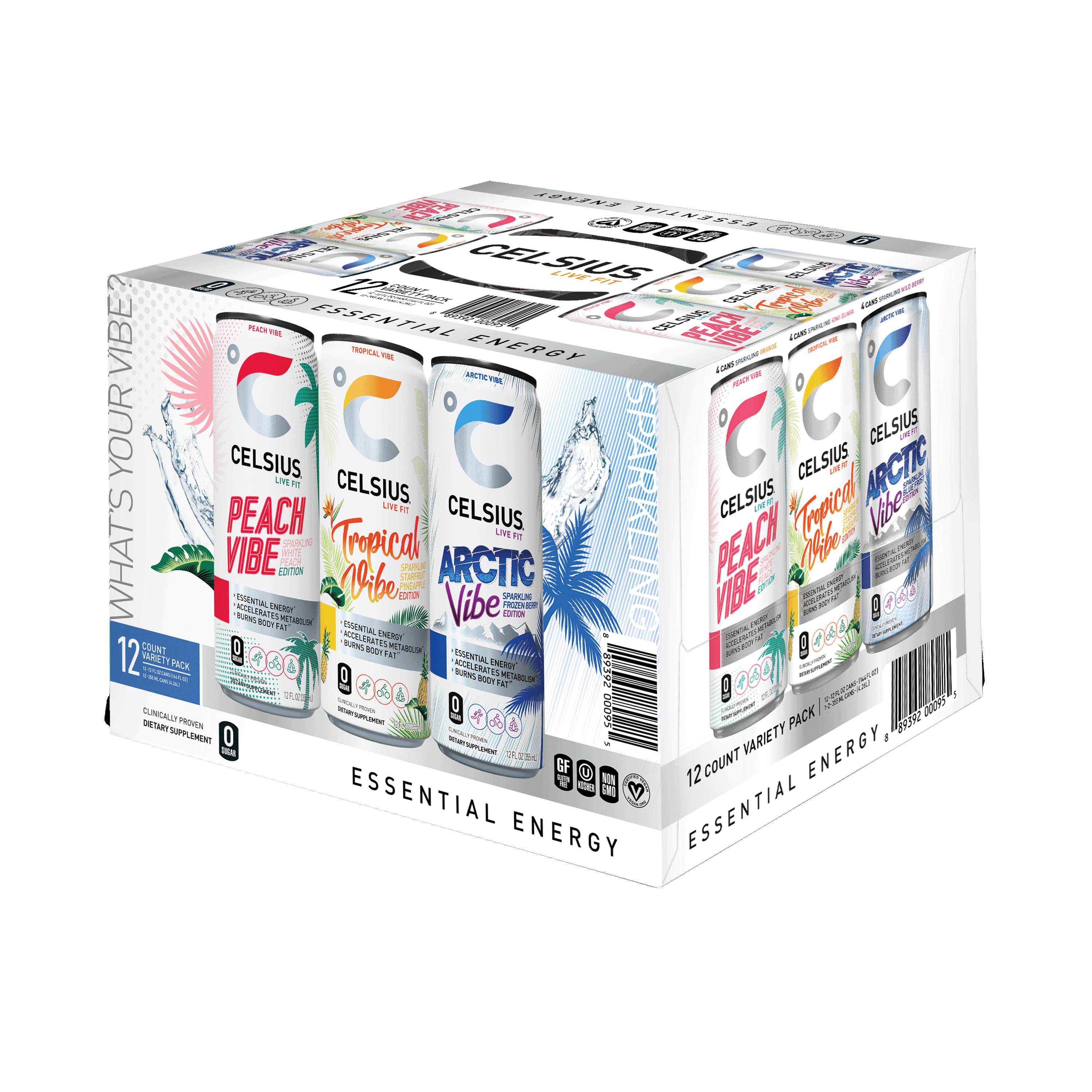 CELSIUS Essential Energy Drink 12 Fl Oz, What's Your Vibe Variety Pack (Pack of 12) - Walmart.com