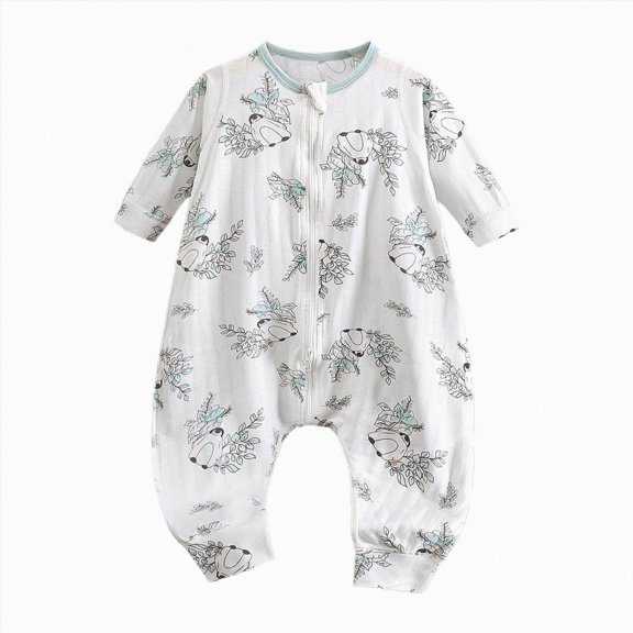 enyan Toddler Fall Winter Pajamas Soft Organic Cotton 9M 12M 2T 3T 4T 5T Footless Long Sleeve PJS Sleepwear Romper(Light Green,4-5 Years）