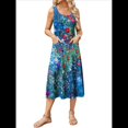 thumbnail image 1 of Vestido de Verano para Mujer, Sin Mangas, Floral, con Cuello Redondo, Cintura Alta, Corte A, Midi y Bolsillos Azul y Rojo S, 1 of 10