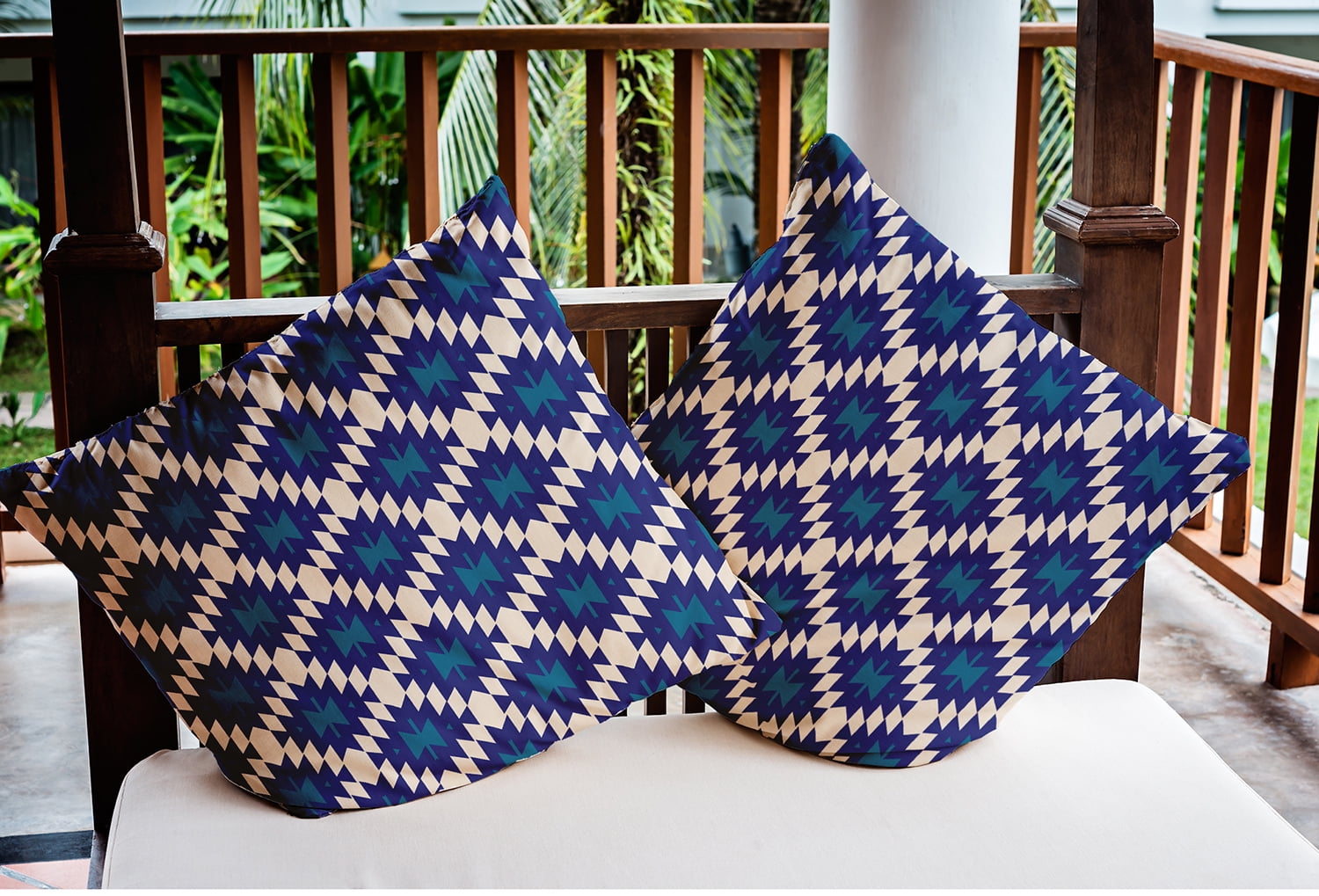 Simply Daisy 16" x 16" Geo Craze Indoor/Outdoor Polyester Throw Pillow, Autumn Blue