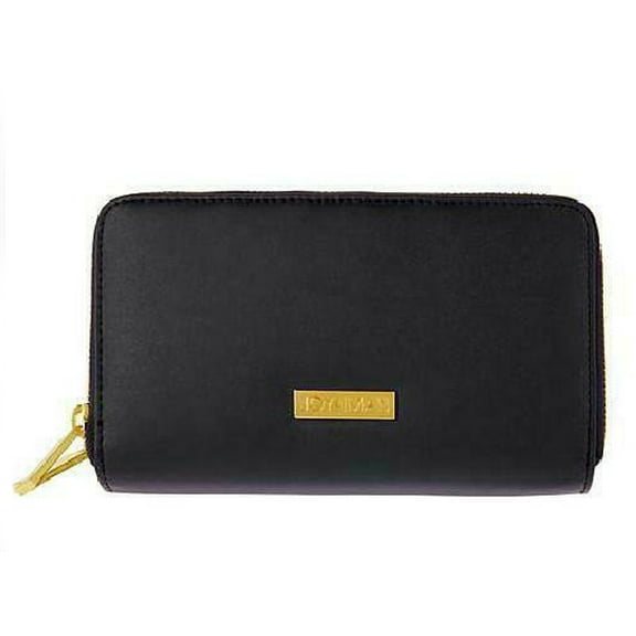 JOY & IMAN Leather Wallet with 2 Wrap-Around Zippers RFID ~Black