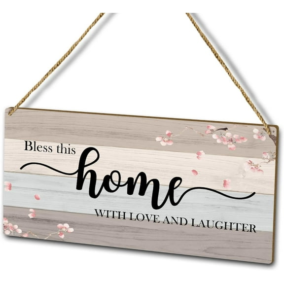 Wood Sign 5x10 Inch Christian Decor Wood Plaque Sign Wall Hanging Bless This Home With Love And Laughter Home Decor Door Wooden Hanging Sign Art Gift For Farmhouse Living Room Bedroom Study