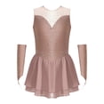 thumbnail image 3 of Alvivi Girls Ice Figure Skating Dress Ballet Dance Competition Gymnastics Skirt Leotard with Gloves Dusty Pink 14, 3 of 7