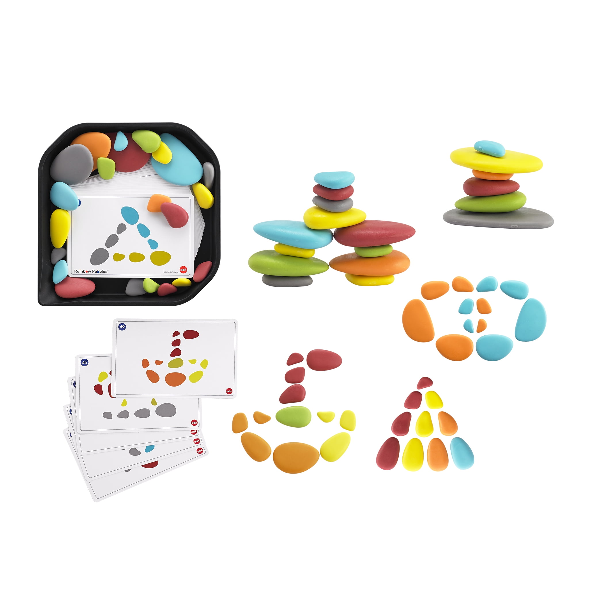 Edx Education Rainbow Pebbles FunPlay Activity Set - 36 Sorting and Stacking Toys + 50 Activities + Messy Tray