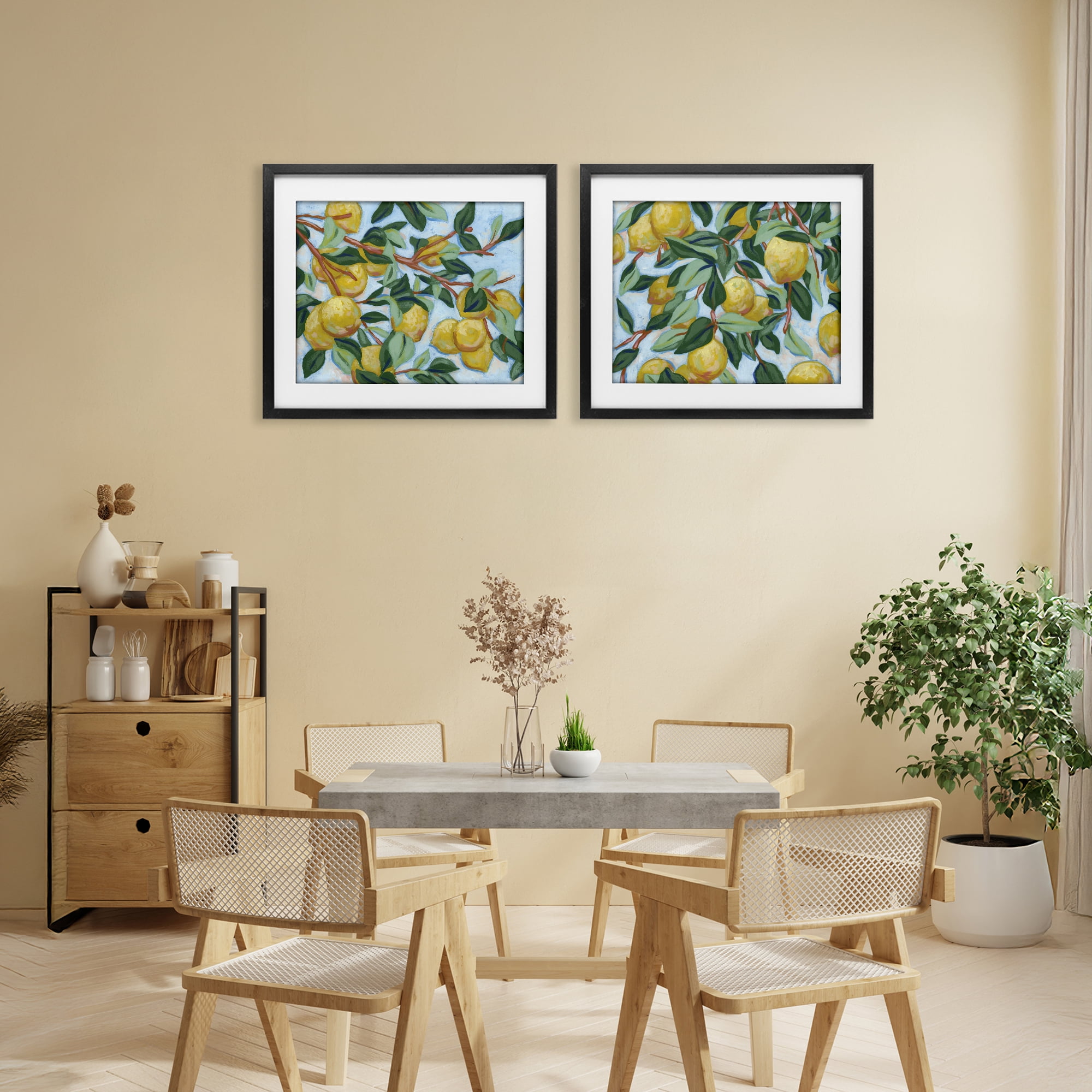 Stupell Industries Sunshine Lemon Tree 2 Piece Black Framed Print Under Glass Set, design by June Erica Vess