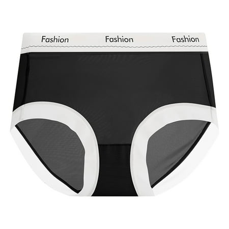 BYHONG Ladies Ultrathin Traceless Breathable Ice Silk Mid High Waist Lifting Transparent Soft Panties Panties for Women Pack Black XL