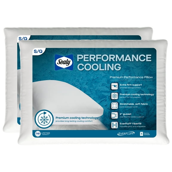Sealy Performance Cooling Bed Pillow, Jumbo, White- Extra Firm, 2 Count