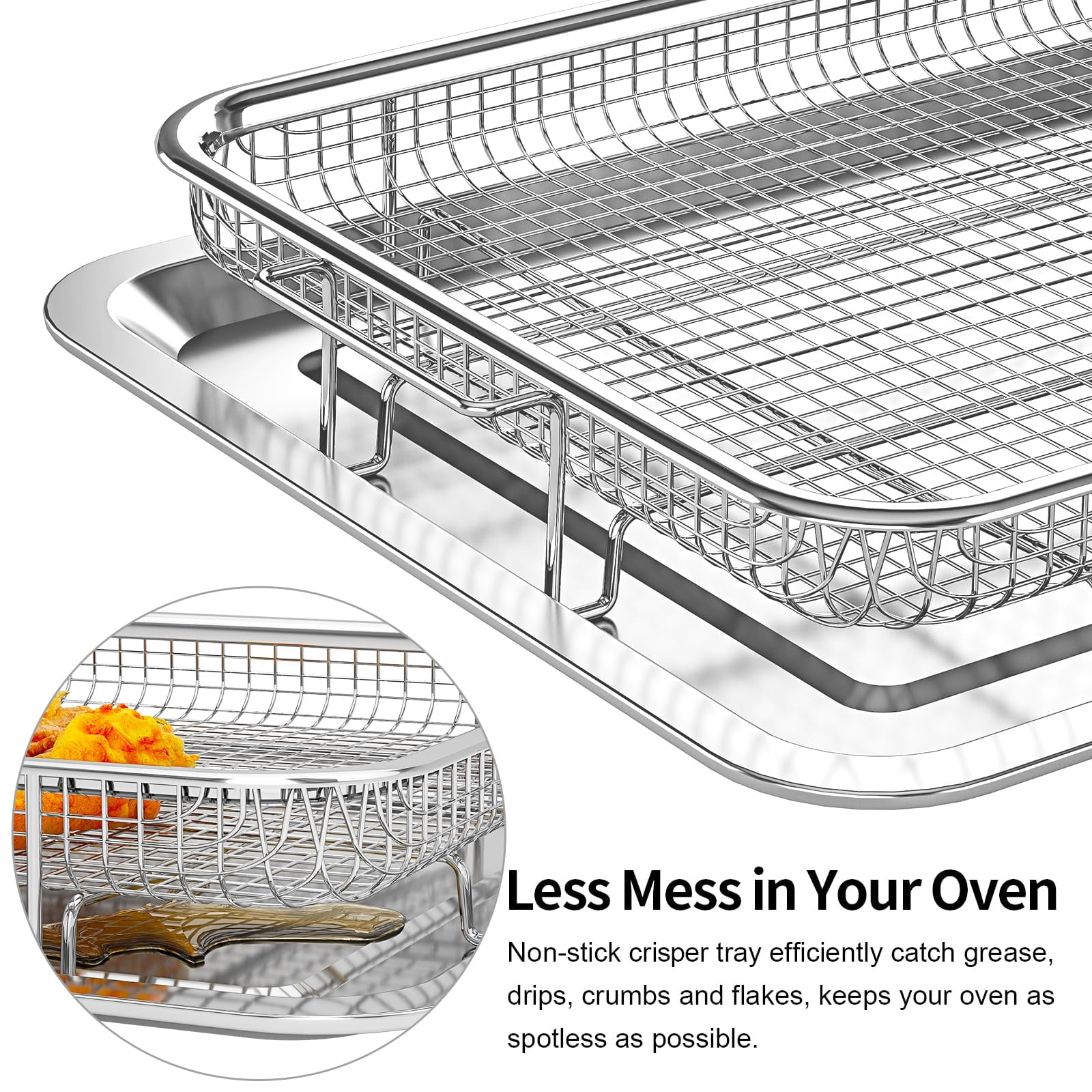 Air Fryer Basket for Oven,Oven Air Fryer Basket and Tray with 30 PCS Parchment Papers,2 Set Stainless Steel Air Fryer Pan and Crisper Tray for Baking Grilling XL(18.8" x 12.8" inch)