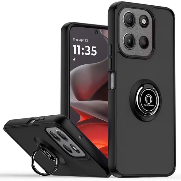 Transparent Hybrid Case with Ring Grip for Motorola Moto G 2025 - Black