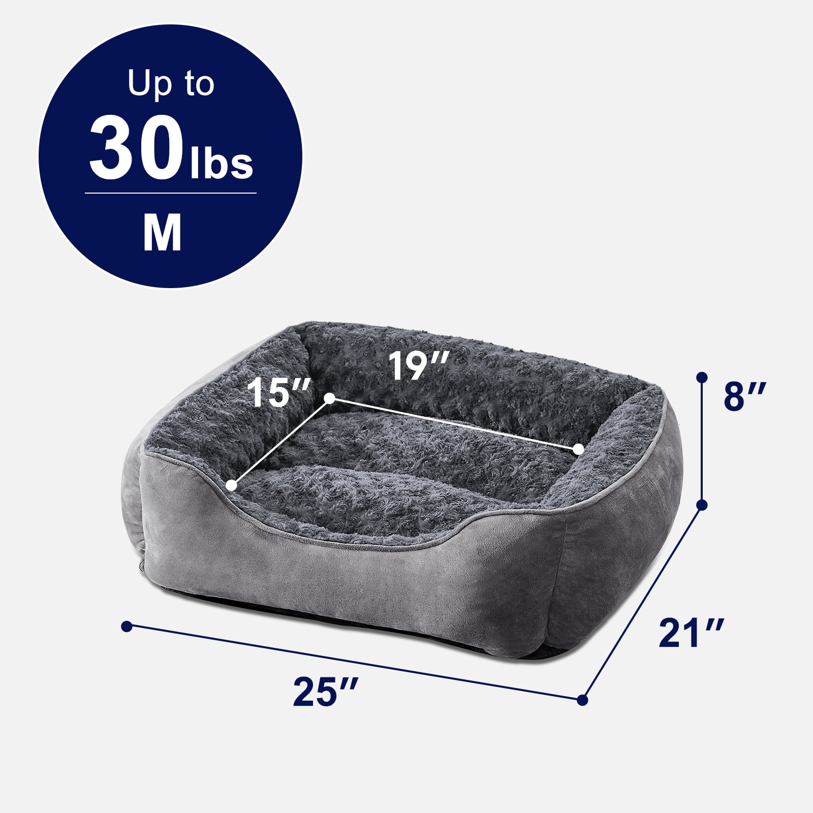 Washable Dog Beds for Small to Medium Dogs, Cat Beds for Indoor Cats, Rectangle Pet Beds with Anti Slip Bottom, Gray, 25"×21"×8"