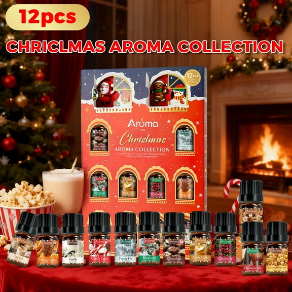 AromaLya Holiday Festive Fragrance Oil Set - 12 Pack Christmas Scents for Home Diffusers