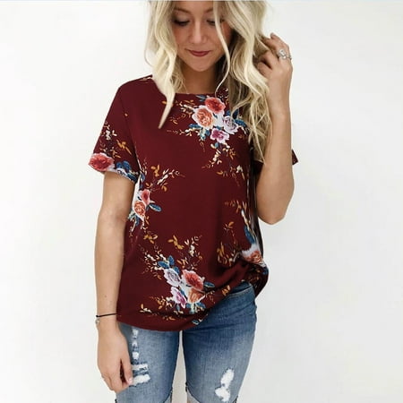 Women's Simple Style Short Sleeve T-shirts Plus Size Floral Printed