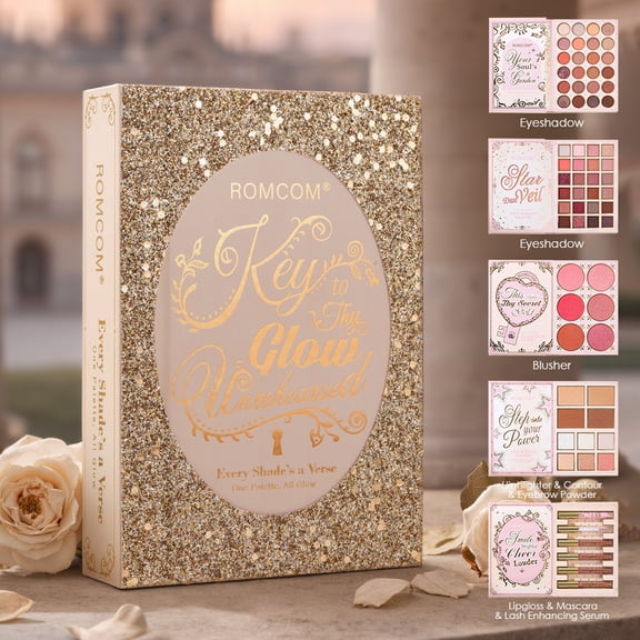 Face Makeup Book Multi-Use Eyeshadow & Highlighter Palette, Matte & Shimmer Finishes, Natural Glow Long-Lasting Face Kit