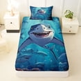 thumbnail image 3 of Feelyou Cartoon Kawaii Shark Twin Sheet Sets for Kids Boys Girls, Mystic Undersea Reef Animal Bedding, Blue, 3pcs, 3 of 5