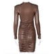 thumbnail image 5 of Vestido Amoldeado Al Cuerpo Vestido ajustado de mujer de manga larga plisado de noche PU Mini vestido Clubwear (marrón L) Ygjytge para Mujer Marrón T S, 5 of 8