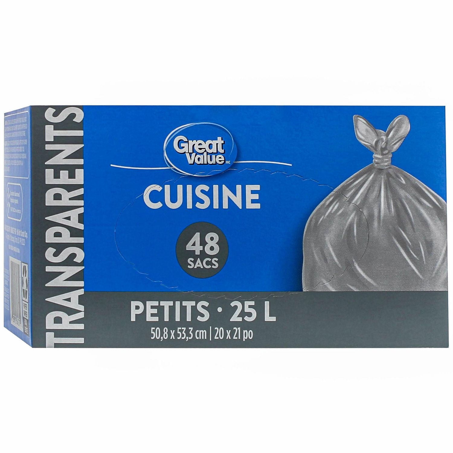 Great Value Small Clear Kitchen Bags, 25L , 48bags