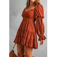 thumbnail image 3 of ABPHQTO Mini vestido con volantes fruncidos sólidos boho marrón para mujer, 3 of 5