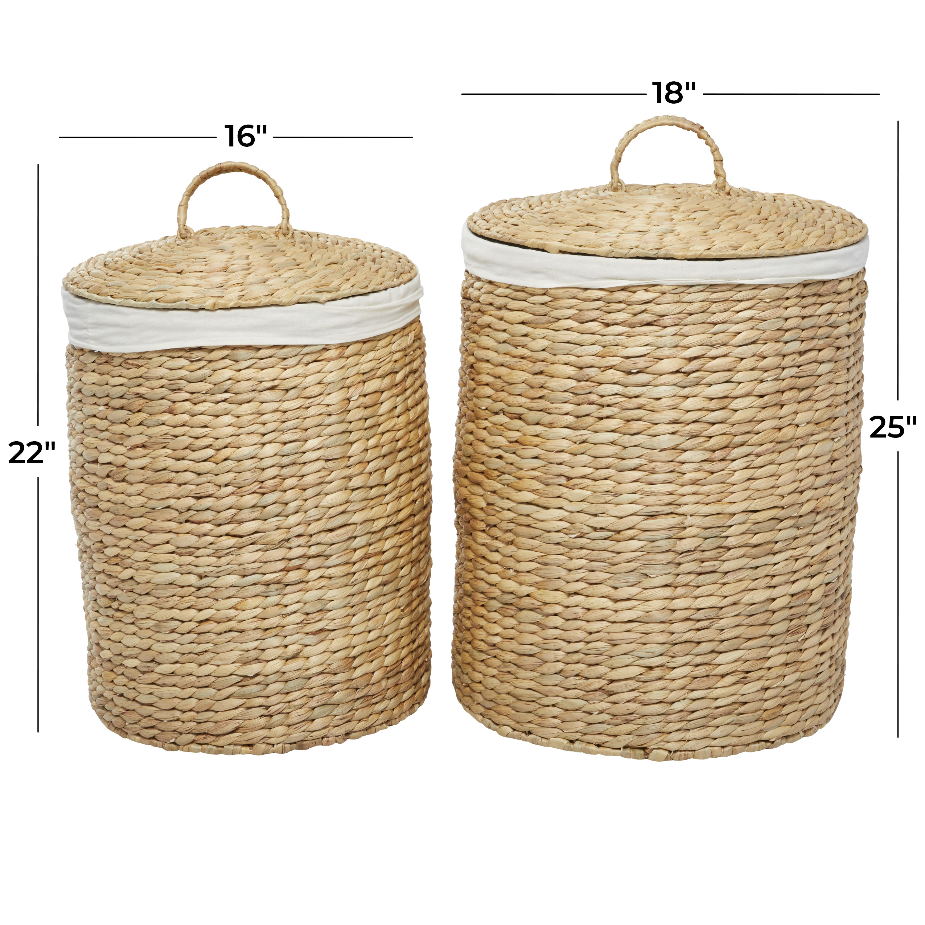 CosmoLiving by Cosmopolitan 25", 22"H Light Brown Seagrass Handmade Storage Basket with Liner and Matching Tops, 2-Pieces
