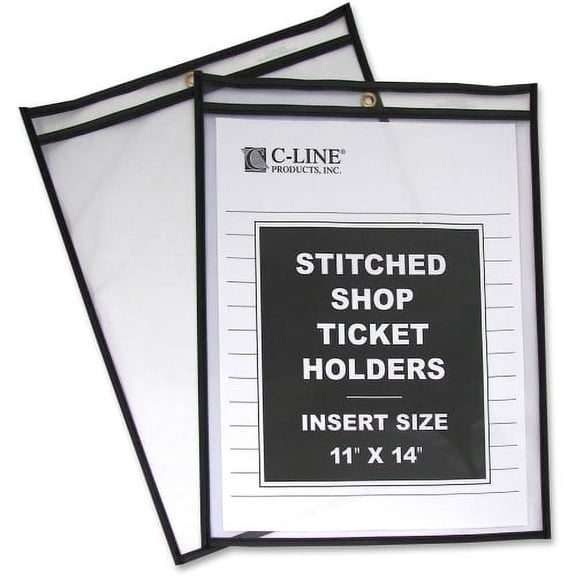 C-Line Shop Ticket Holders, Stitched Both Sides Clear, 11 x 14, 25/BX, 46114