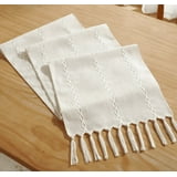 "Zhudiyof Beige Rustic Linen Table Runner, 13""×72"", Hand-Tassels, Farmhouse Style for Dining ...