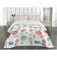 thumbnail image 3 of Ambesonne Watercolor Quilted Bedspread Set 3 Pcs, Air Balloons Clouds, King Size, Blue Pink Coral, 3 of 5