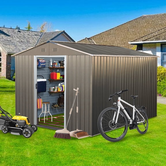 Jopath 8ft x 10ft Outdoor Metal Storage Shed with Metal Foundation for Backyard Lawn and Patio Furniture Gray