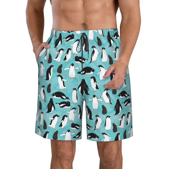 Balery Penguins Traje de Baño Estilo Hawaiano para Hombre, Shorts de Secado Rápido con Bolsillos-Small