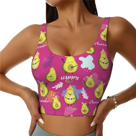 Jgfou Green Avocado Print Womens Sports Bra - Padded Workout Sports Bras Crop Tank Top