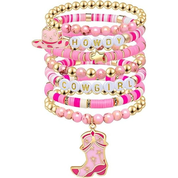 Western Cowgirl Beaded Stretch Bracelets, Stackable cowgirl hat boot accessories, Bohemian Jewelry for Women Girls Teens Christmas Birthday Gift