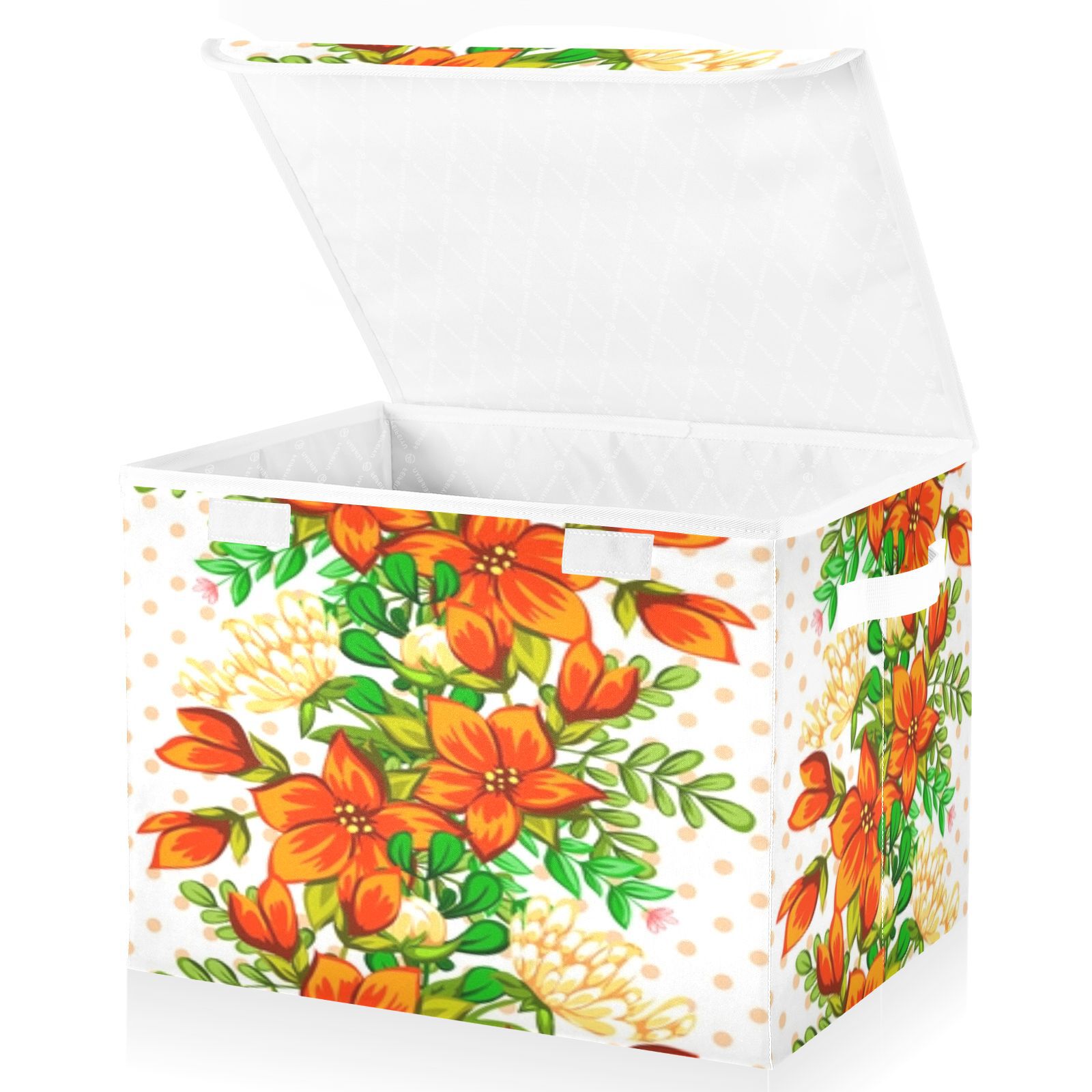 Orange floral seamless pattern Foldable Kids Toy Chest with Flip-Top Lid, Collapsible Fabric Toy Storage Organizer/Bin/Box/Basket/Trunk for Toddler