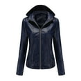 thumbnail image 2 of NARABB Women's LeatherJacket Womens Warm Long Sleeve Jacket Slim Winter Parkas Faux Leather Hoodless Dark Blue M, 2 of 9