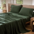 thumbnail image 3 of MooMee 100% Washed Cotton Sheet Set Full Linen Like Textured Breathable Durable Soft Comfy 4pcs (Forest Green), 3 of 6