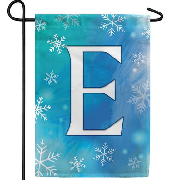 America Forever Winter Monogram Letter E Garden Flag Vertical Double Sided 12.5 x 18 inches Blue Snowflake Winter Holiday Seasonal Flags for Outdoor, Yard, Porch Decoration Snowfall Garden Flag